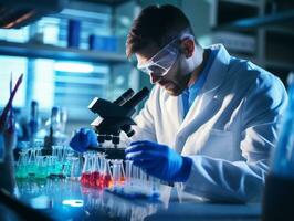 Male scientist conducting experiments in a high tech lab AI Generative photo
