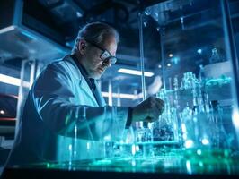 Male scientist conducting experiments in a high tech lab AI Generative photo