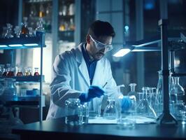 Male scientist conducting experiments in a high tech lab AI Generative photo