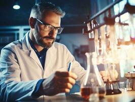 Male scientist conducting experiments in a high tech lab AI Generative photo