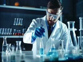 Male scientist conducting experiments in a high tech lab AI Generative photo