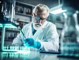 Male scientist conducting experiments in a high tech lab AI Generative photo