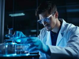 Male scientist conducting experiments in a high tech lab AI Generative photo