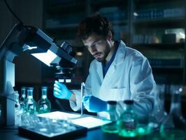 Male scientist conducting experiments in a high tech lab AI Generative photo