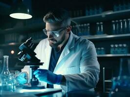Male scientist conducting experiments in a high tech lab AI Generative photo