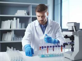 Male scientist conducting experiments in a high tech lab AI Generative photo