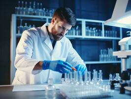 Male scientist conducting experiments in a high tech lab AI Generative photo