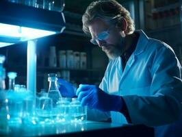 Male scientist conducting experiments in a high tech lab AI Generative photo