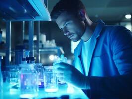 Male scientist conducting experiments in a high tech lab AI Generative photo