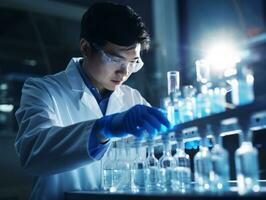 Male scientist conducting experiments in a high tech lab AI Generative photo