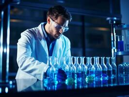 Male scientist conducting experiments in a high tech lab AI Generative photo