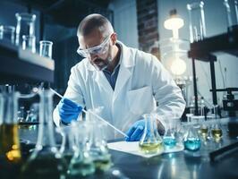 Male scientist conducting experiments in a high tech lab AI Generative photo