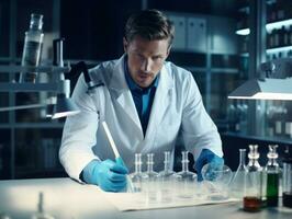 Male scientist conducting experiments in a high tech lab AI Generative photo