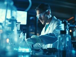 Male scientist conducting experiments in a high tech lab AI Generative photo