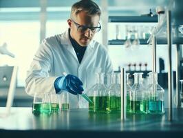 Male scientist conducting experiments in a high tech lab AI Generative photo