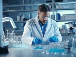 Male scientist conducting experiments in a high tech lab AI Generative photo