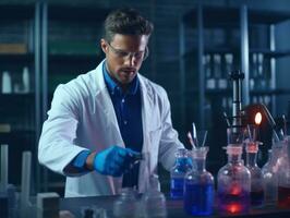 Male scientist conducting experiments in a high tech lab AI Generative photo