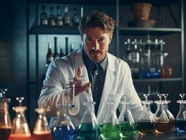 Male scientist conducting experiments in a high tech lab AI Generative photo