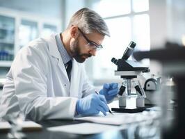 Male scientist conducting experiments in a high tech lab AI Generative photo