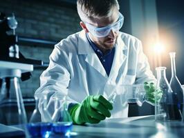 Male scientist conducting experiments in a high tech lab AI Generative photo