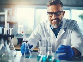 Male scientist conducting experiments in a high tech lab AI Generative photo