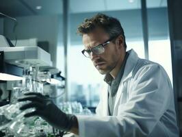 Male scientist conducting experiments in a high tech lab AI Generative photo