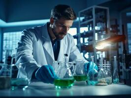 Male scientist conducting experiments in a high tech lab AI Generative photo