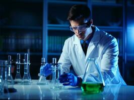 Male scientist conducting experiments in a high tech lab AI Generative photo