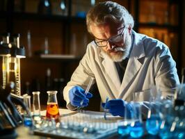 Male scientist conducting experiments in a high tech lab AI Generative photo