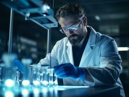 Male scientist conducting experiments in a high tech lab AI Generative photo