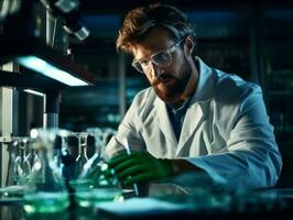 Male scientist conducting experiments in a high tech lab AI Generative photo