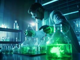 Male scientist conducting experiments in a high tech lab AI Generative photo