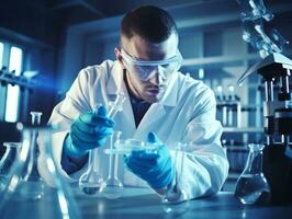 Male scientist conducting experiments in a high tech lab AI Generative photo