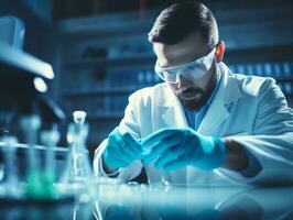 Male scientist conducting experiments in a high tech lab AI Generative photo
