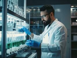 Male scientist conducting experiments in a high tech lab AI Generative photo