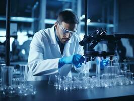 Male scientist conducting experiments in a high tech lab AI Generative photo
