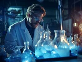 Male scientist conducting experiments in a high tech lab AI Generative photo