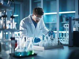 Male scientist conducting experiments in a high tech lab AI Generative photo
