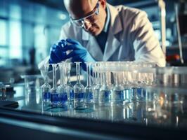 Male scientist conducting experiments in a high tech lab AI Generative photo