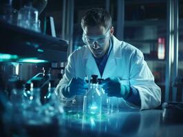 Male scientist conducting experiments in a high tech lab AI Generative photo