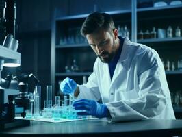 Male scientist conducting experiments in a high tech lab AI Generative photo