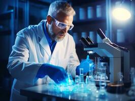 Male scientist conducting experiments in a high tech lab AI Generative photo
