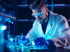 Male scientist conducting experiments in a high tech lab AI Generative photo