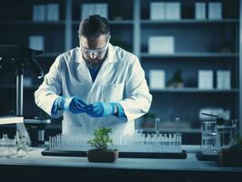 Male scientist conducting experiments in a high tech lab AI Generative photo
