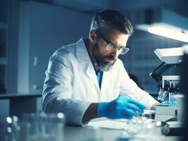 Male scientist conducting experiments in a high tech lab AI Generative photo