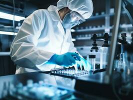 Male scientist conducting experiments in a high tech lab AI Generative photo