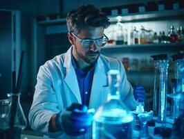 Male scientist conducting experiments in a high tech lab AI Generative photo