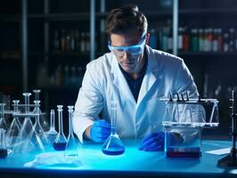 Male scientist conducting experiments in a high tech lab AI Generative photo