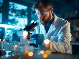 Male scientist conducting experiments in a high tech lab AI Generative photo