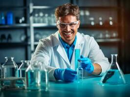 Male scientist conducting experiments in a high tech lab AI Generative photo